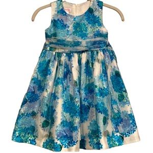 Jessica Ann Tulle over Taffeta Blue and White Floral Print Dress | Size 6